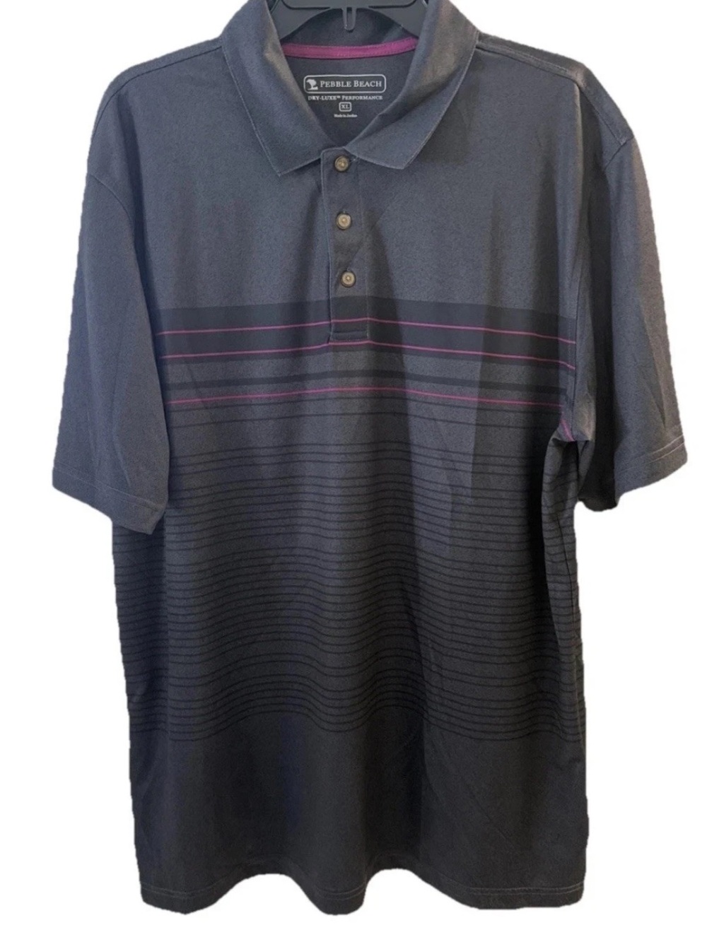 Pebbles Beach Gray & Purple Stripped Men’s Polo Shirt Size XL